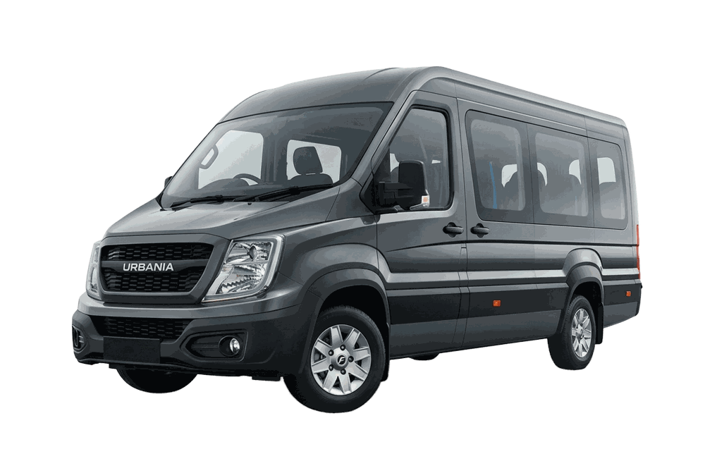 Force Urbania 12-Seater van with 12 seats and manual transmission, available for chauffeur driven rental in Bengaluru